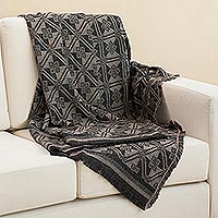 Reversible alpaca blend throw, Andean Squares in Taupe