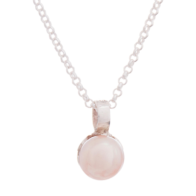 Cultured pearl pendant necklace, 'Peach Bloom' - Peach Cultured Pearl and Sterling Silver Pendant Necklace