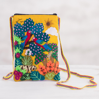 Appliqué mobile phone case, Macaws in the Jungle