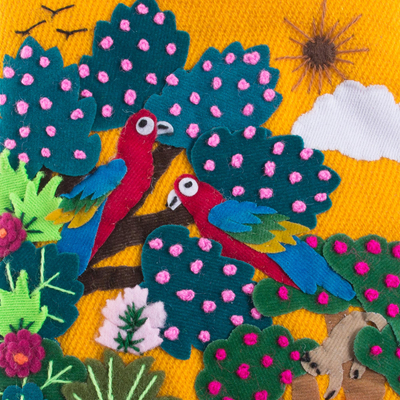 Appliqué mobile phone case, 'Macaws in the Jungle' - Colorful Jungle Scene Cotton Blend Appliqué Phone Case
