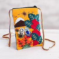 Appliqué mini shoulder bag, 'Love in the Mountains' - Andean Mountain Couple Cotton Blend Appliqué Shoulder Bag