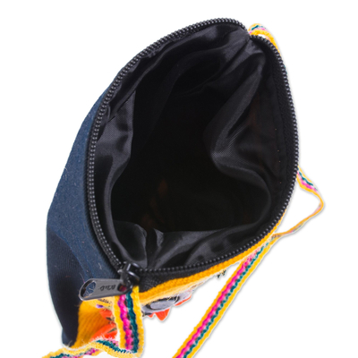 Applique mini shoulder bag, 'Valley Home' - Andean Shepherdess Scene Cotton Blend Appliqué Shoulder Bag