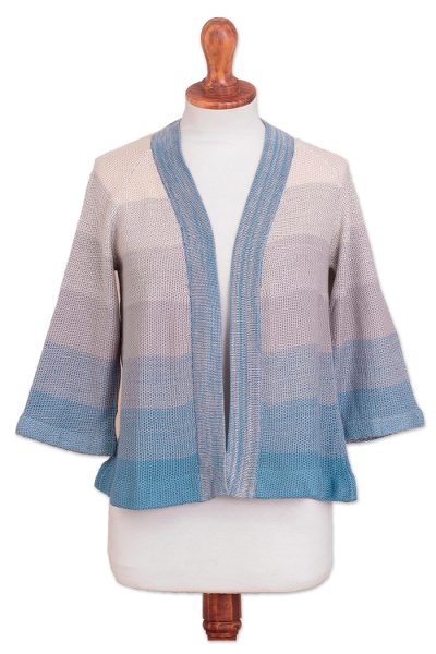 Pima cotton and viscose blend cardigan, 'Spring Sky' - Cotton and Viscose Blend Cardigan in Light Cadet Blue