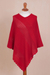 Alpaca blend poncho, 'Dramatic Style' - Red Alpaca Blend Knit Poncho with Hand Crocheted Trim (image 2d) thumbail
