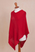 Alpaca blend poncho, 'Dramatic Style' - Red Alpaca Blend Knit Poncho with Hand Crocheted Trim (image 2e) thumbail