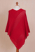 Alpaca blend poncho, 'Dramatic Style' - Red Alpaca Blend Knit Poncho with Hand Crocheted Trim (image 2f) thumbail