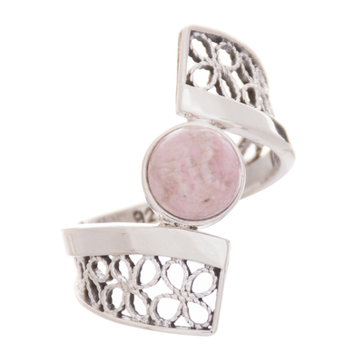 Rhodonite filigree cocktail ring, 'Cosmic Twist in Pink' - Rhodonite and Sterling Silver Filigree Band Cocktail Ring