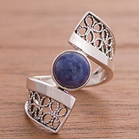 Sodalite and Sterling Silver Filigree Band Cocktail Ring,'Cosmic Twist in Blue'