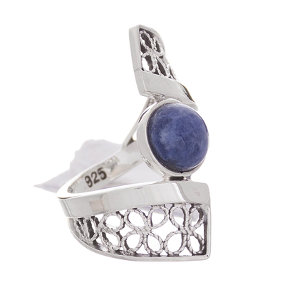 Sodalite filigree cocktail ring, 'Cosmic Twist in Blue' - Sodalite and Sterling Silver Filigree Band Cocktail Ring