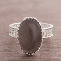 Smoky quartz filigree cocktail ring, 'Soulful Depths' - Oval Smoky Quartz and Sterling Silver Filigree Cocktail Ring