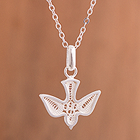 Sterling silver filigree pendant necklace, 'Bright Divine Dove' - Handcrafted Sterling Silver Filigree Dove Pendant Necklace
