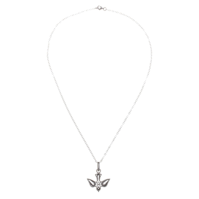 Halskette mit filigranem Anhänger aus Sterlingsilber - Halskette mit filigranem, oxidiertem Taubenanhänger aus Sterlingsilber