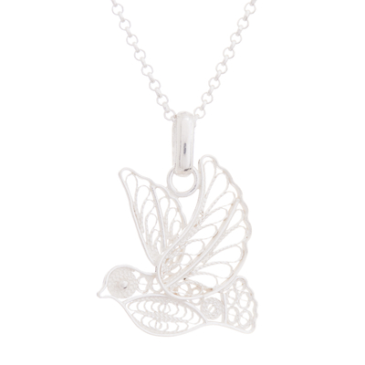 Handcrafted Sterling Silver Filigree Dove Pendant Necklace