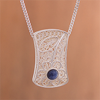 Reversible onyx and sodalite filigree pendant necklace, 'Day to Night Elegance'