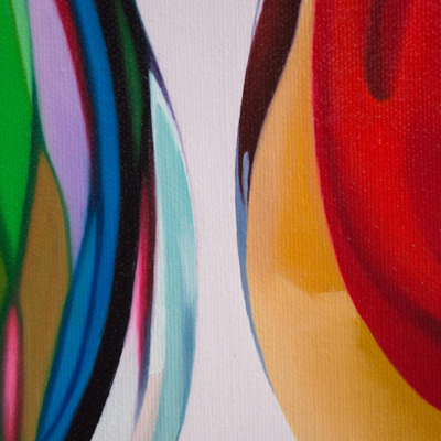'The Color of My Dreams' - Oil Painting of Two Colorful Glass Sculptures from Peru