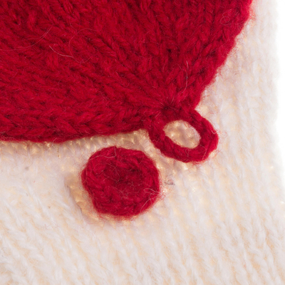100% baby alpaca mittens, 'Crimson Mountains' - Baby Alpaca Mittens in Crimson and White from Peru