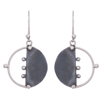 Sterling silver dangle earrings, 'Modern Cosmos' - Circular Modern Sterling Silver Dangle Earrings from Peru