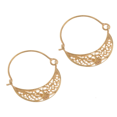 Gold plated sterling silver filigree hoop earrings, 'Gold Fiesta' - 24k Gold Plated Sterling Silver Filigree Hoop Earrings