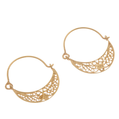 Gold plated sterling silver filigree hoop earrings, 'Gold Fiesta' - 24k Gold Plated Sterling Silver Filigree Hoop Earrings
