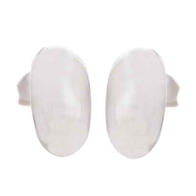 Sterling silver stud earrings, 'Canoe Voyage' - Oval Sterling Silver Stud Earrings from Peru