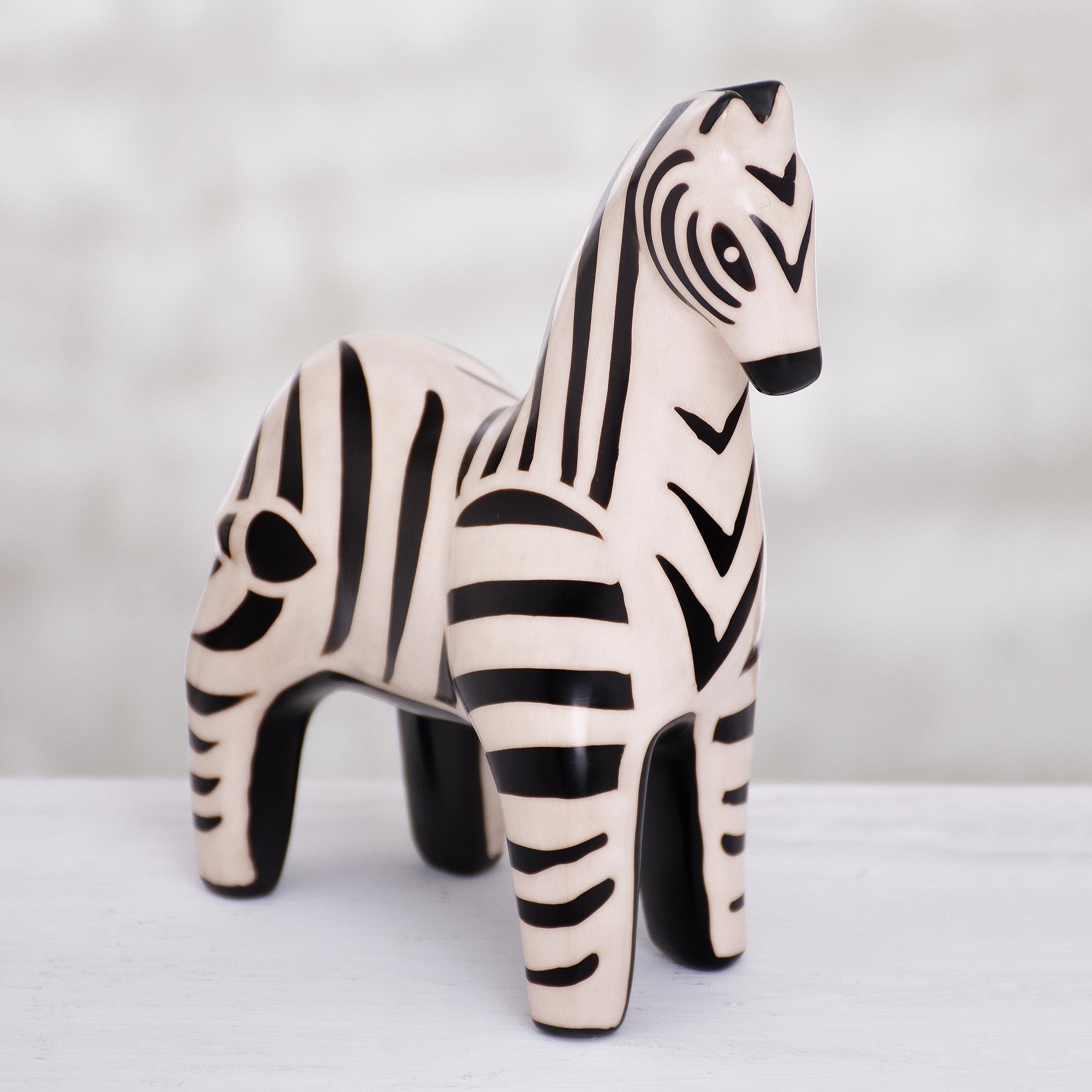 HandPainted Ceramic Zebra Sculpture from Peru Chulucanas Zebra NOVICA