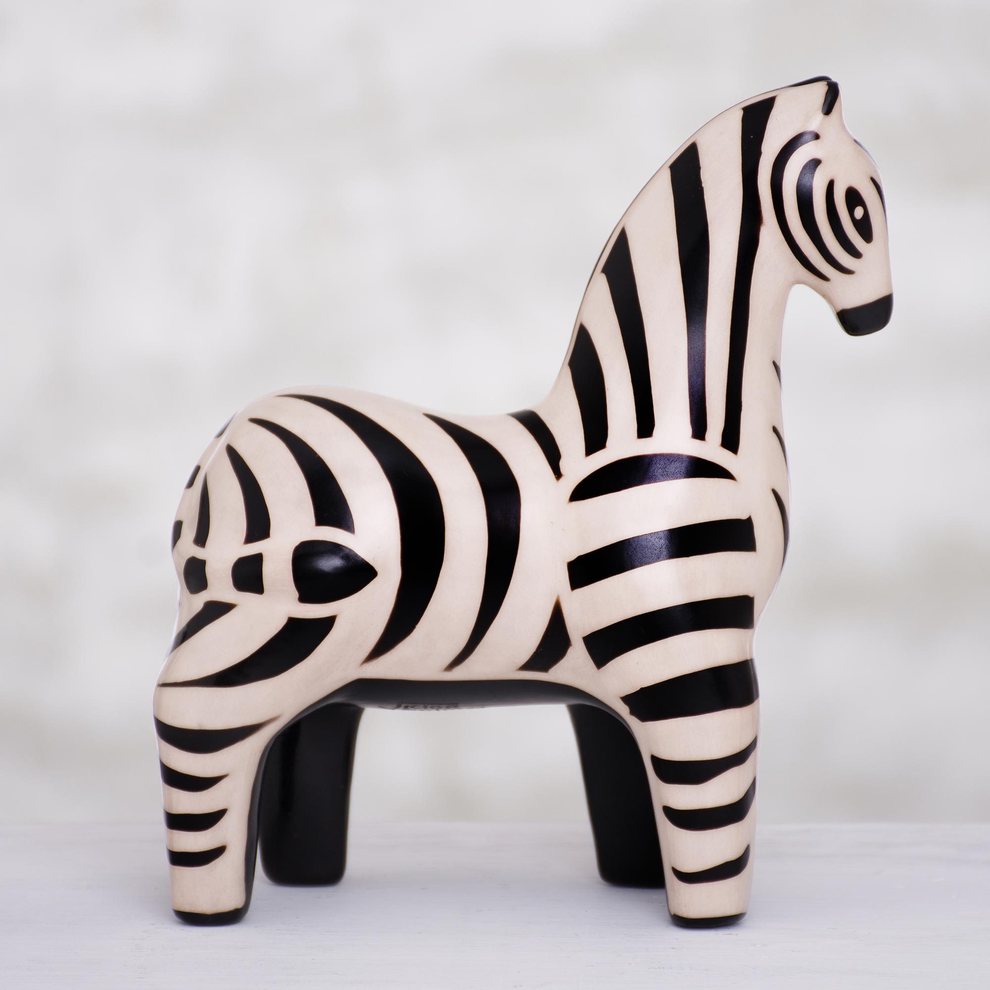 HandPainted Ceramic Zebra Sculpture from Peru Chulucanas Zebra NOVICA