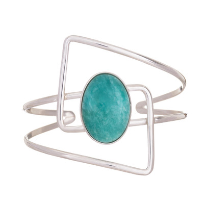 Amazonite cuff bracelet, 'Angles' - Amazonite and Sterling Silver Modern Abstract Cuff Bracelet