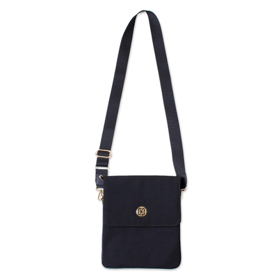 Leather Accent Cotton Handbag in Black from Peru