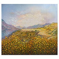 'Valley of Retamas' (2018) - Signed Impressionist Painting of a Flower Field from Peru
