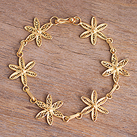 Gold-plated filigree link bracelet, 'Gold Citrus Blossoms' - Gold-Plated Sterling Silver Filigree Link Bracelet from Peru