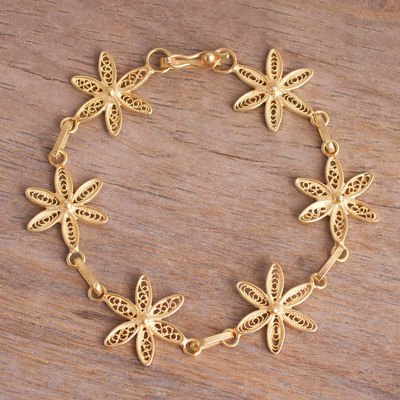 Gold-plated filigree link bracelet, Gold Citrus Blossoms