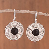 Smoky quartz filigree dangle earrings, 'Captivating Circles' - Smoky Quartz Filigree Dangle Earrings from Peru