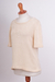Pima cotton knit top, 'Sweet Roses' - Ivory Tunic Length Short Sleeve Floral Motif Cotton Knit Top (image 2b) thumbail