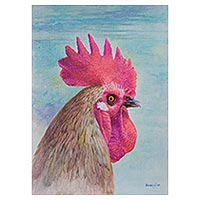 'King of the Dawn' - Signed Watercolor Painting of a Rooster from Peru