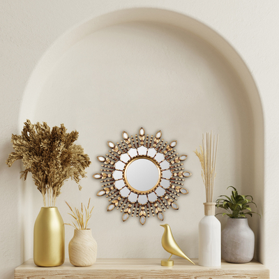 Bronze gilded wood wall mirror, 'Radiant Light' - Handmade Bronze Gilded Wood Wall Mirror from Peru