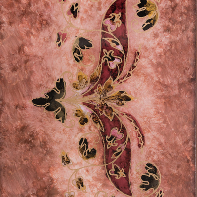 Cofre joyero de vidrio pintado al revés - Joyero de vidrio pintado al revés floral en rosa de Perú
