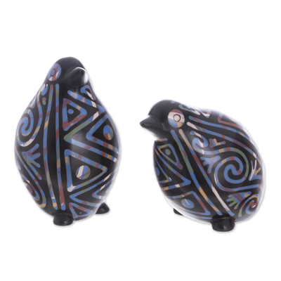 Chulucanas Ceramic Dove Figurines in Blue from Peru (Pair)