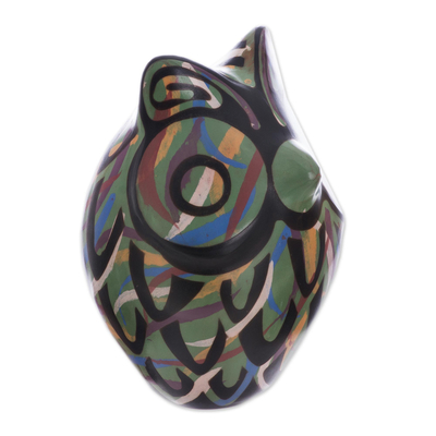 Chulucanas Ceramic Owl Figurine in Green from Peru