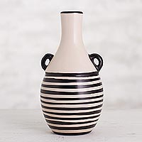 Ceramic decorative vase, 'Lines in Motion' - Striped Chulucanas Ceramic Decorative Vase from Peru