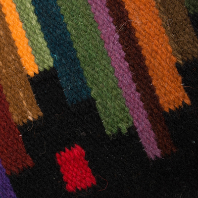 Funda de cojín de lana - Funda de cojín tejida a mano en lana a rayas multicolor de Perú