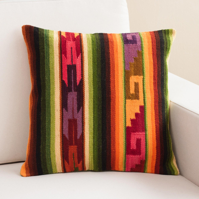 Wool cushion cover, 'Incan Glory' - Multicolor Square Wool Cushion Cover from Peru