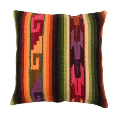 Wool cushion cover, 'Incan Glory' - Multicolor Square Wool Cushion Cover from Peru