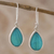 Natural leaf dangle earrings, 'Petal Essence in Aqua' - Aqua Hydrangea Leaf Sterling Silver Teardrop Dangle Earrings thumbail