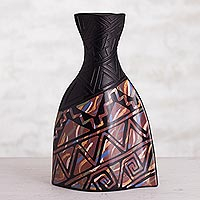 Ceramic decorative vase, 'Red Vicus Mystic' - Chulucanas Ceramic Geometric Decorative Vase in Red