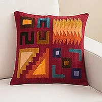 Wool cushion cover, 'Inca Labyrinth'