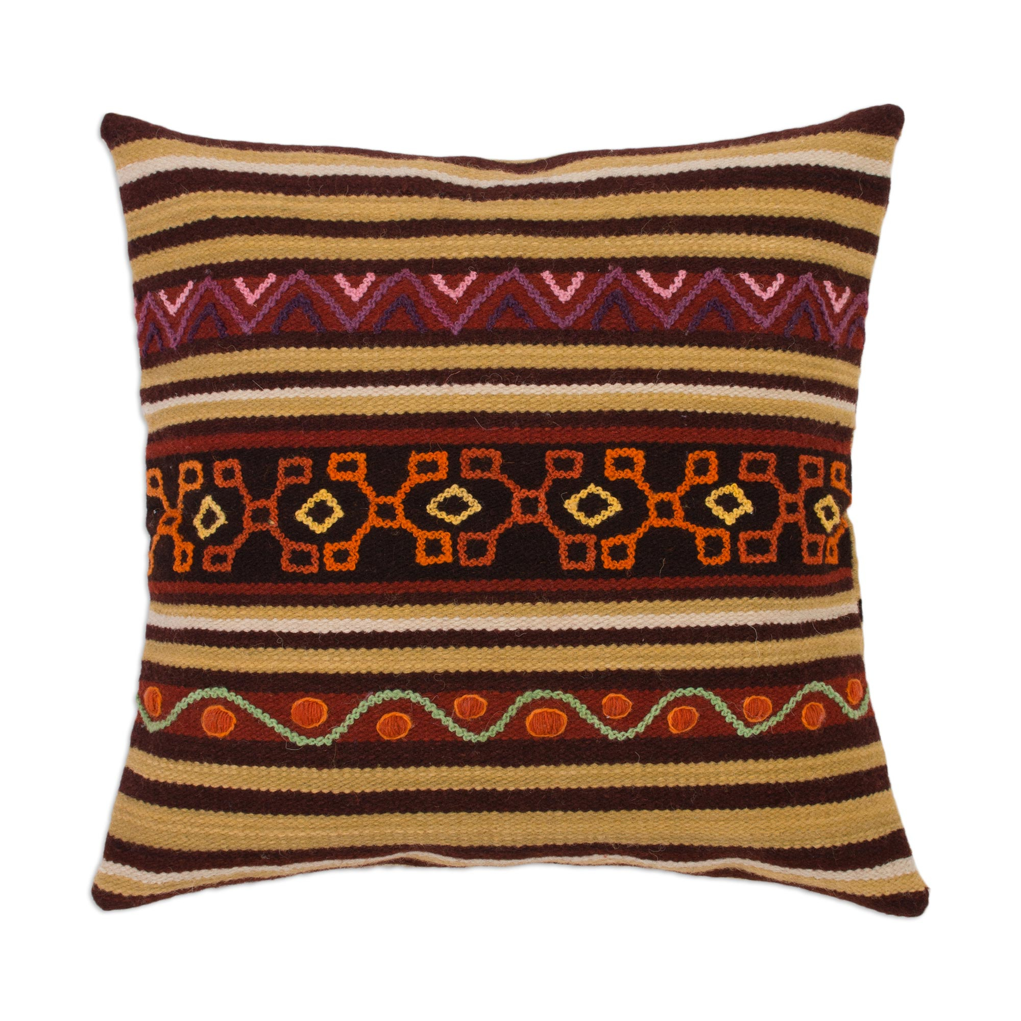 Handwoven Wool Cushion Cover with Earth-Tone Stripes - Andean Wisdom ...