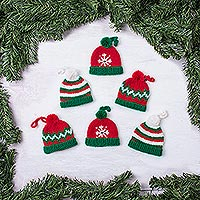Hand-crocheted ornaments, 'Sweet Christmas Hats' (set of 6) - Hand-Crocheted Christmas-Themed Ornaments (Set of 6)