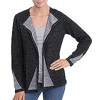 Alpaca blend sweater jacket, 'Chic Peek' - Black and Grey Alpaca Blend Open Front Sweater Jacket