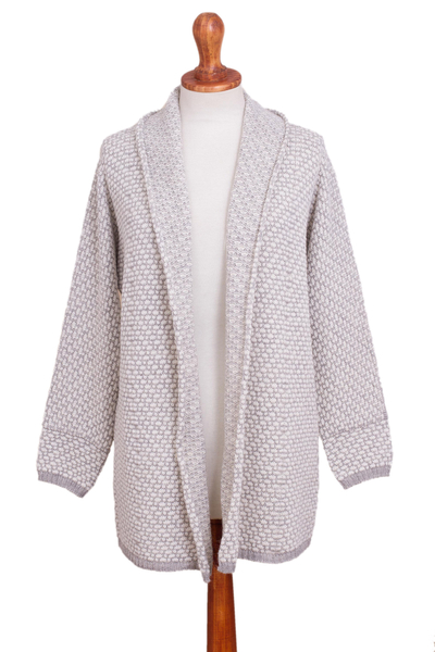 Off-White and Grey Alpaca Blend Relaxed Fit Cardigan Sweater