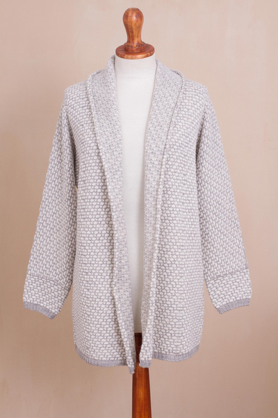 Alpaca blend sweater jacket, 'Dove Down' - Off-White and Grey Alpaca Blend Relaxed Fit Cardigan Sweater